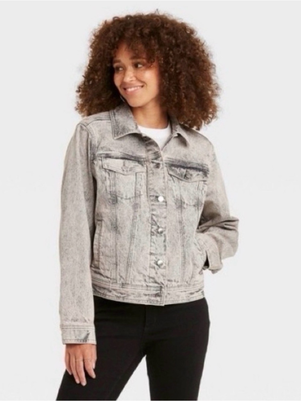 Universal Thread Light Gray Acid Wash Jean Trucker Jacket Bleached Demin Size XS